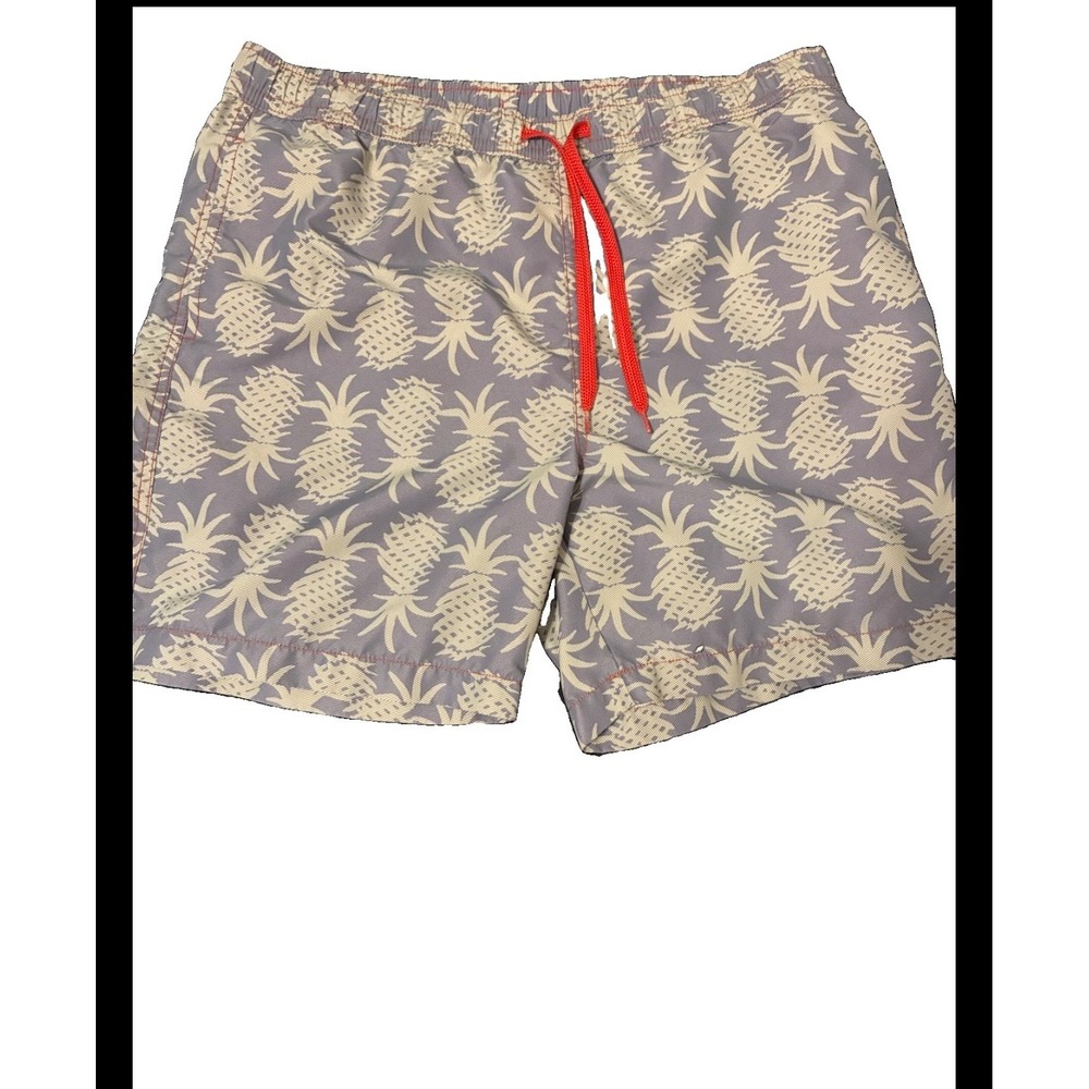Relax Mens Pineapple Print Swim Trunks Gray Red Drawstring Medium